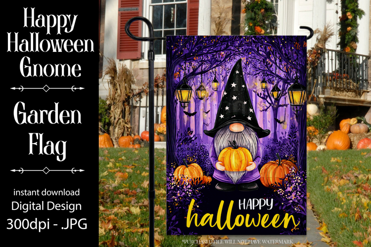 Halloween Garden Flag, Happy Halloween Gnome Garden Flag d5