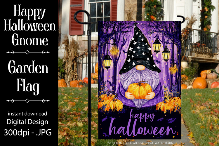 Halloween Garden Flag, Happy Halloween Gnome Garden Flag d6