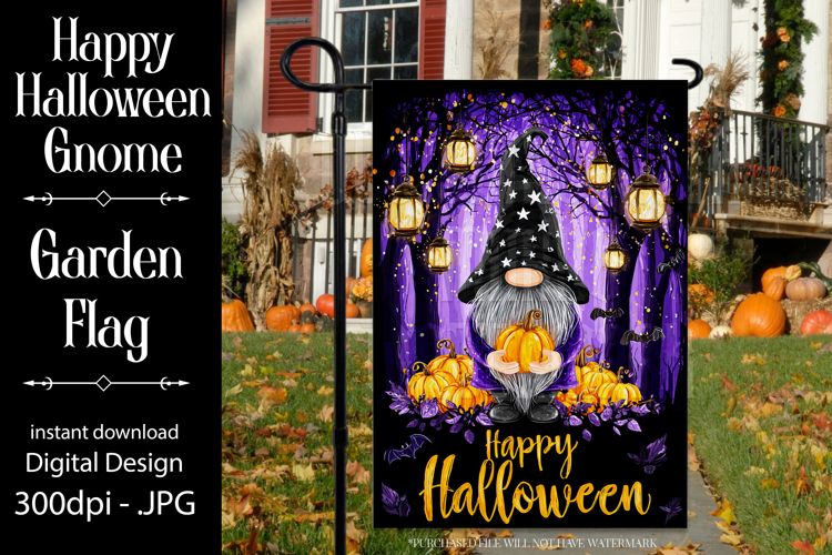 Halloween Garden Flag, Happy Halloween Gnome Garden Flag d7