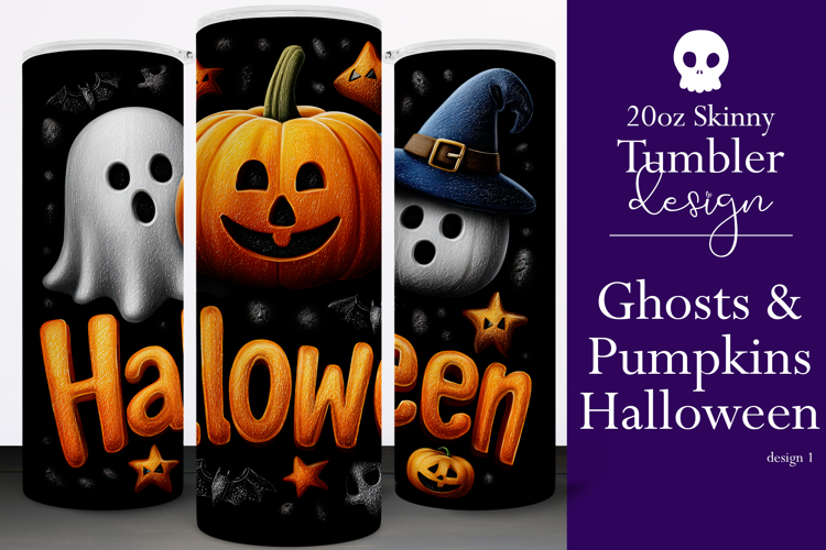 Halloween Tumbler Wrap, Halloween Pumpkin Ghosts Tumbler t1