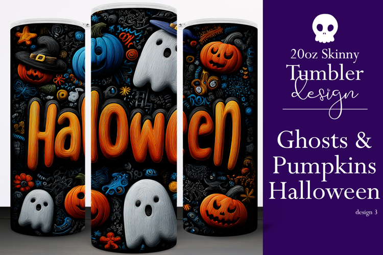 Halloween Tumbler Wrap, Halloween Pumpkin Ghosts Tumbler t3