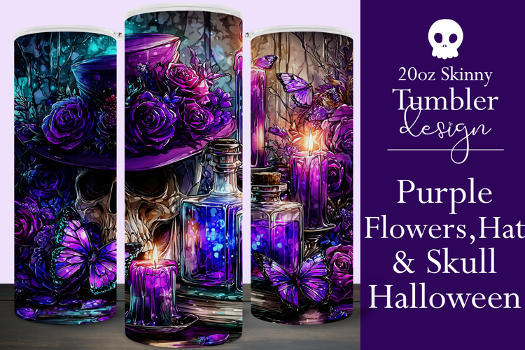 Halloween Tumbler Wrap, Hat, Flowers, Skull Tumbler Wrap, t2