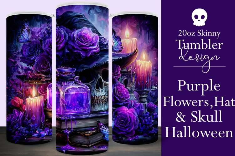 Halloween Tumbler Wrap, Hat, Flowers, Skull Tumbler Wrap, t3
