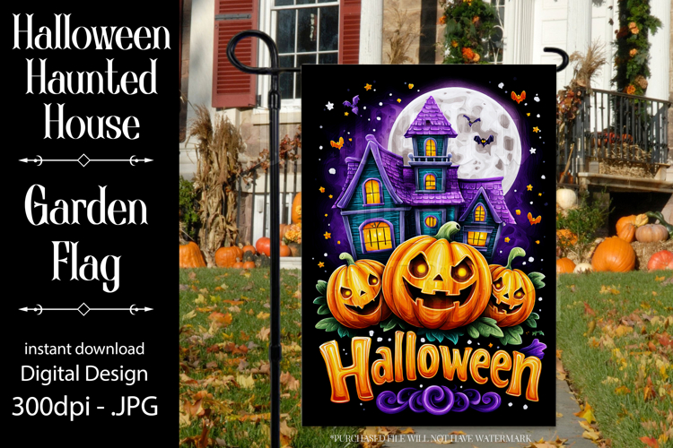 Halloween Garden Flag, Haunted House - Pumpkins Garden Flag