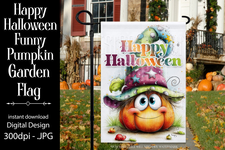 Halloween Garden Flag, Happy Halloween Silly Pumpkin Flag d1