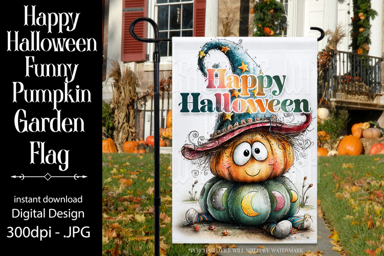 Halloween Garden Flag, Happy Halloween Silly Pumpkin Flag d2