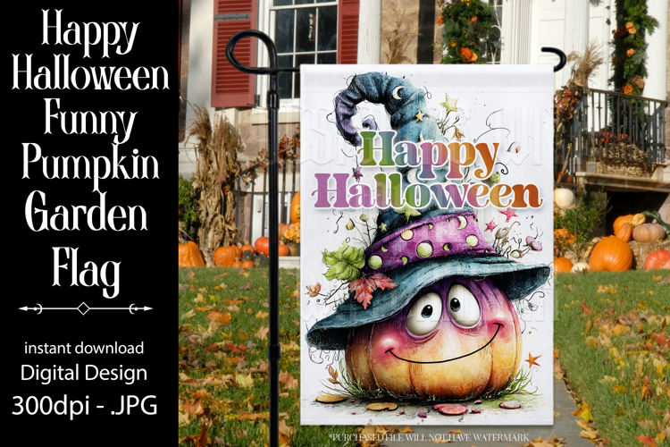Halloween Garden Flag, Happy Halloween Silly Pumpkin Flag d3