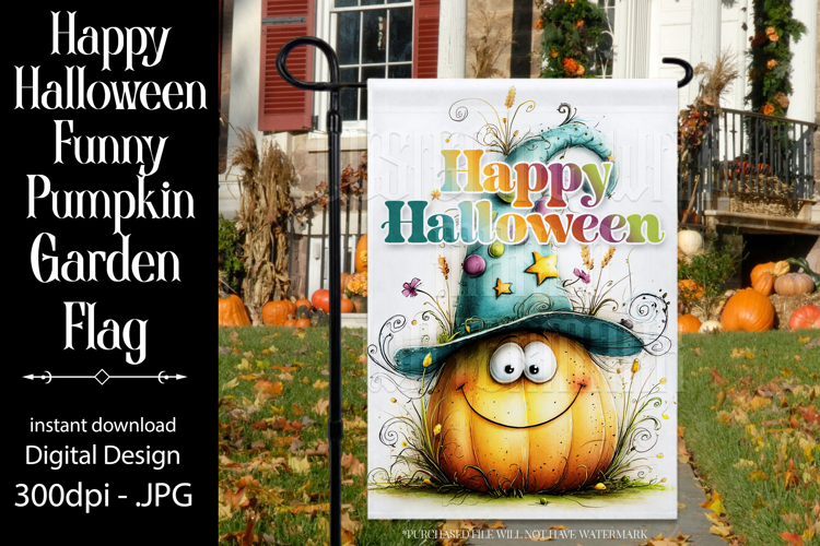 Halloween Garden Flag, Happy Halloween Silly Pumpkin Flag d5