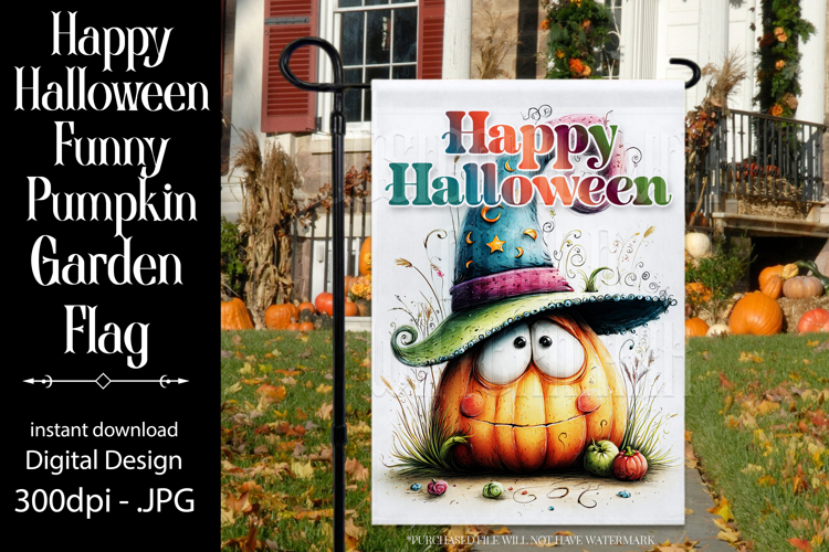 Halloween Garden Flag, Happy Halloween Silly Pumpkin Flag d6