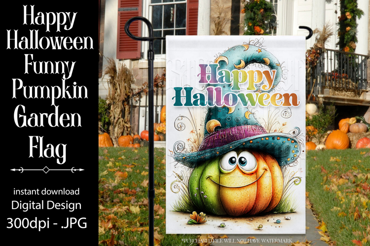 Halloween Garden Flag, Happy Halloween Silly Pumpkin Flag d7