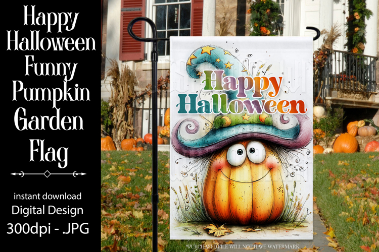 Halloween Garden Flag, Happy Halloween Silly Pumpkin Flag d8