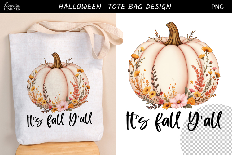 It’s Fall Y’all Pumpkin Watercolor Tote Bag PNG