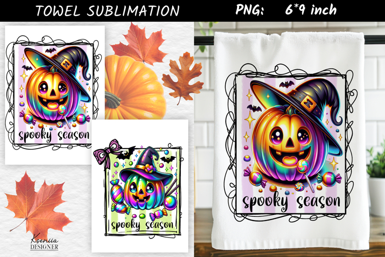 Rainbow Pumpkin with Witch Hat|Spooky Season Towel PNG