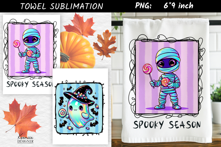 Rainbow Ghost with Witch Hat|Spooky Season Towel PNG