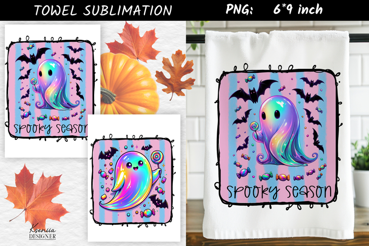 Rainbow Iridescent Ghost |Spooky Season Towel PNG