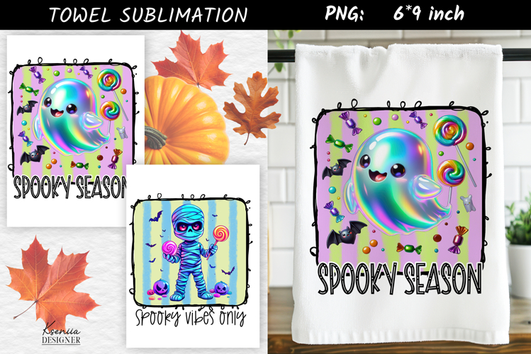 Rainbow Iridescent Ghost |Spooky Season Towel PNG