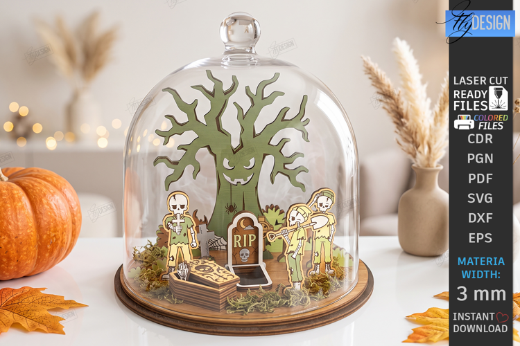 Halloween 3D Miniature Cloche Scenes Laser Cut | Zombie SVG