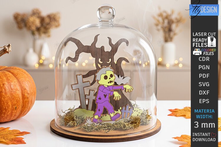 Halloween 3D Miniature Cloche Scenes Laser Cut | Zombie SVG example image 1