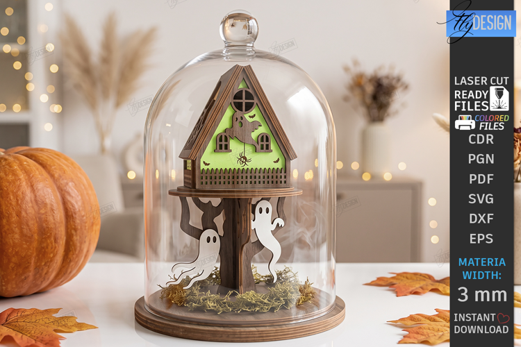 Halloween 3D Miniature Cloche Scenes Laser Cut | Ghost SVG