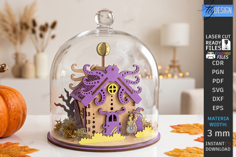 Halloween 3D Miniature Cloche Scenes Laser Cut | Witch House