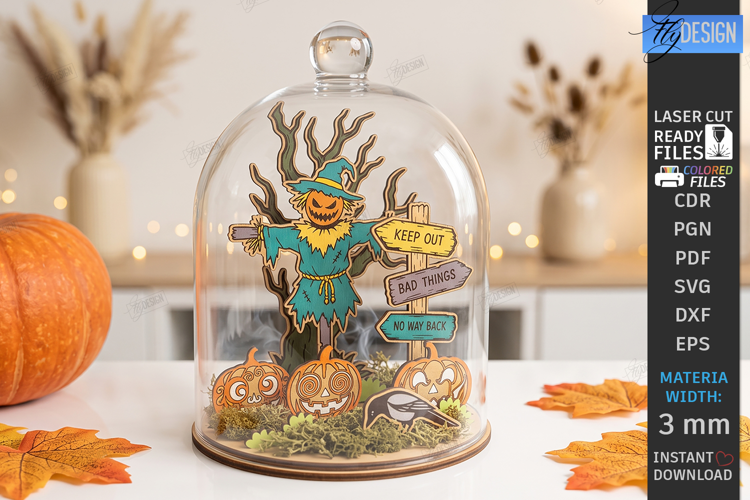 Halloween 3D Miniature Cloche Scenes Laser Cut | Scarecrow