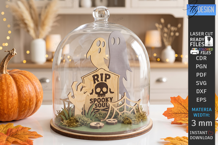 Halloween 3D Miniature Cloche Scenes Laser Cut | Tombstone