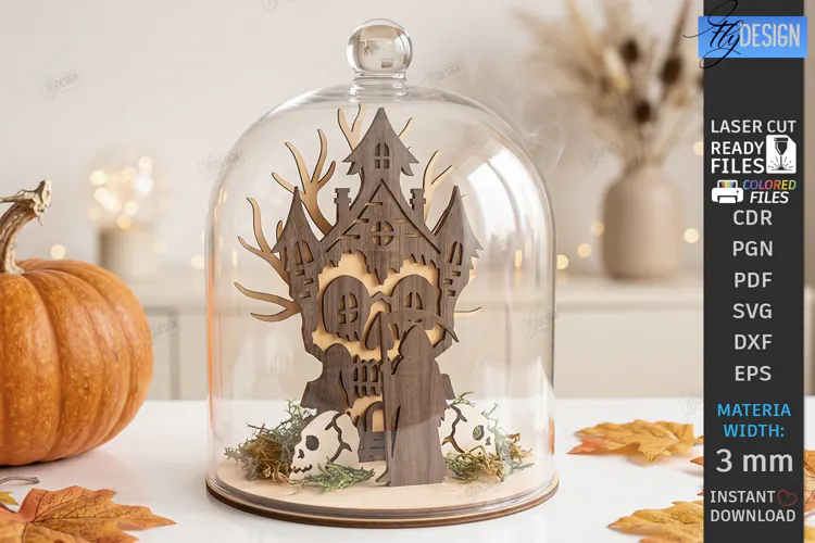 Halloween Miniature Cloche Scene Laser Cut | Haunted House