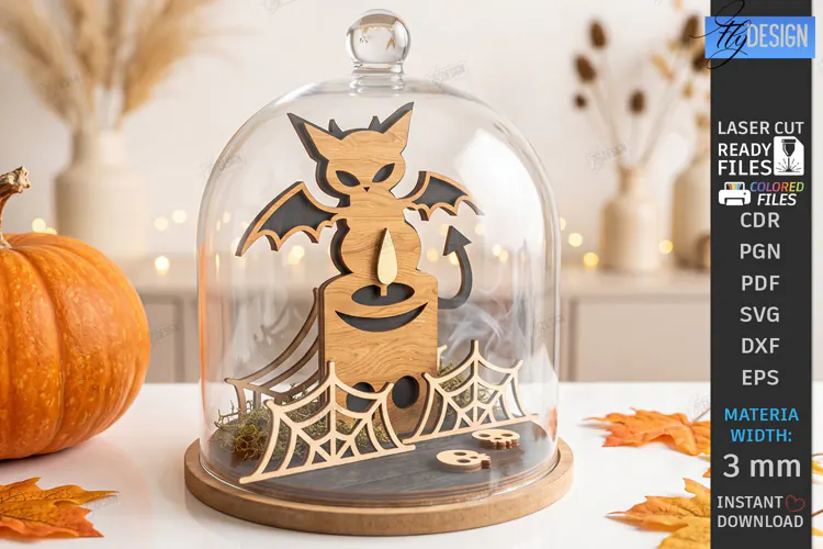Halloween 3D Miniature Cloche Scenes Laser Cut | Bat Laser