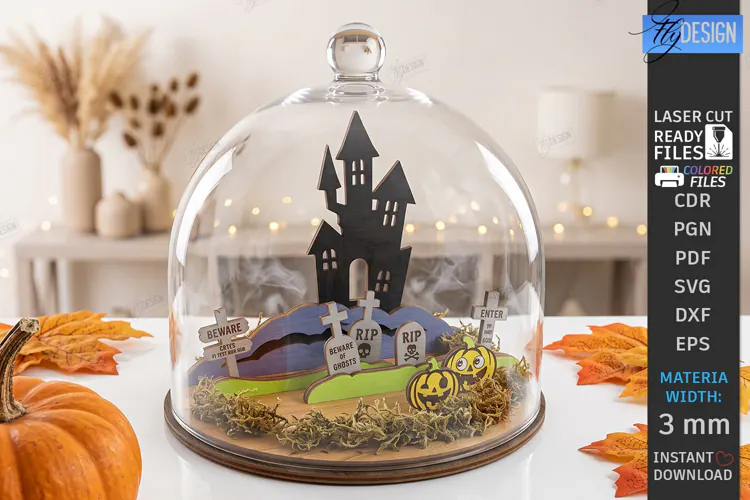 Halloween Miniature Cloche Scene Laser Cut | Haunted House