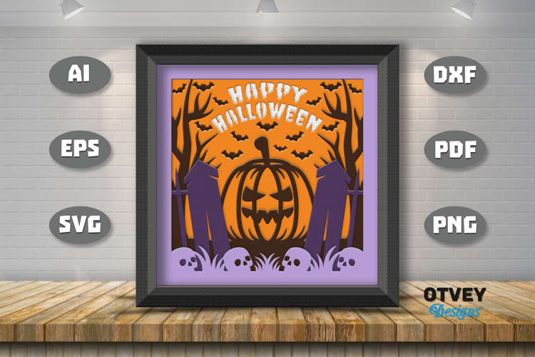 Halloween Scene 3D Shadow Box Layered Papercut SVG