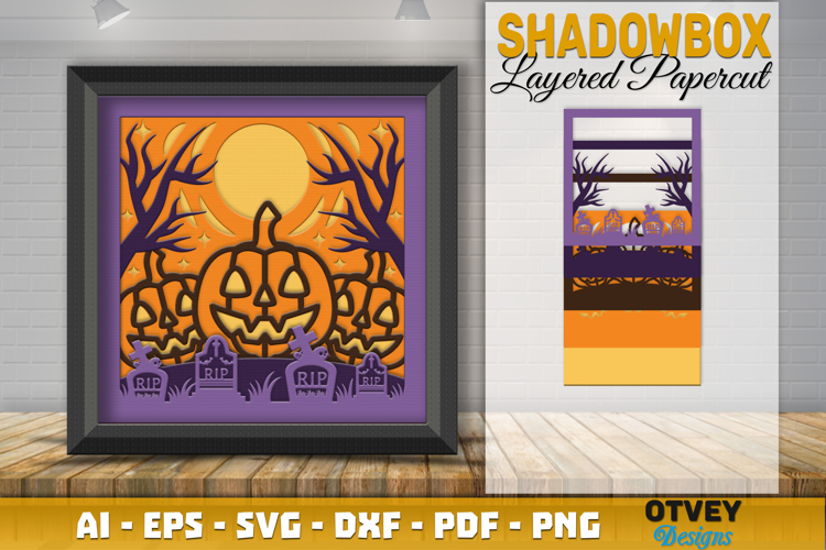 Halloween Scene 3D Shadow Box Layered Papercut SVG