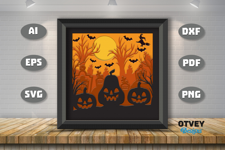 Halloween Scene 3D Shadow Box Layered Papercut SVG