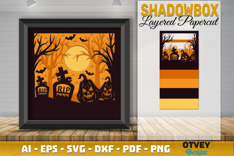 Halloween Scene 3D Shadow Box Layered Papercut SVG