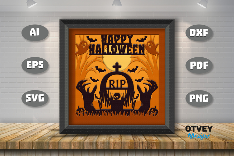 Halloween Scene 3D Shadow Box Layered Papercut SVG