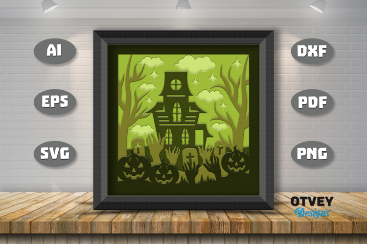 Halloween Scene 3D Shadow Box Layered Papercut SVG