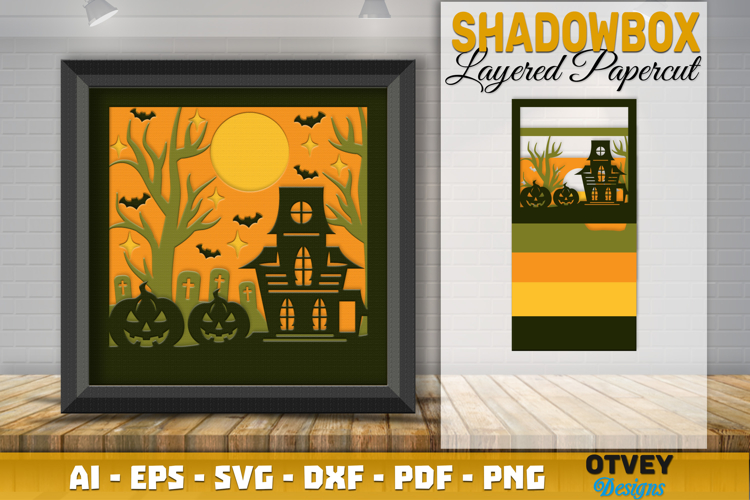 Halloween Scene 3D Shadow Box Layered Papercut SVG