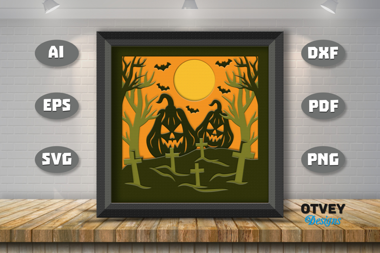 Halloween Scene 3D Shadow Box Layered Papercut SVG