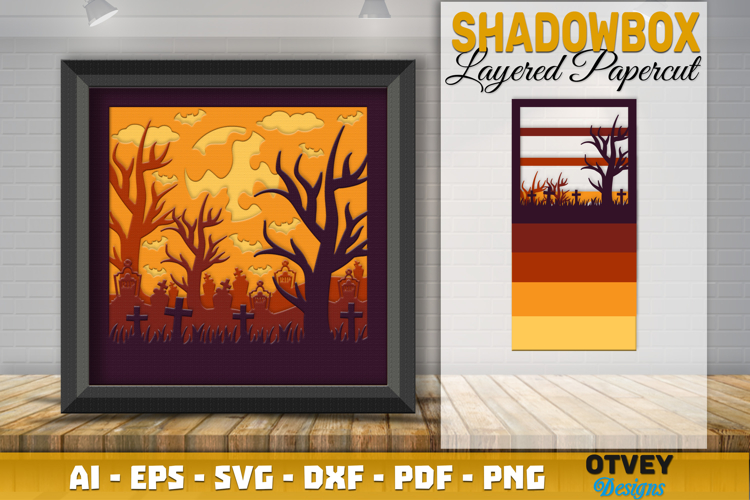 Halloween Scene 3D Shadow Box Layered Papercut SVG