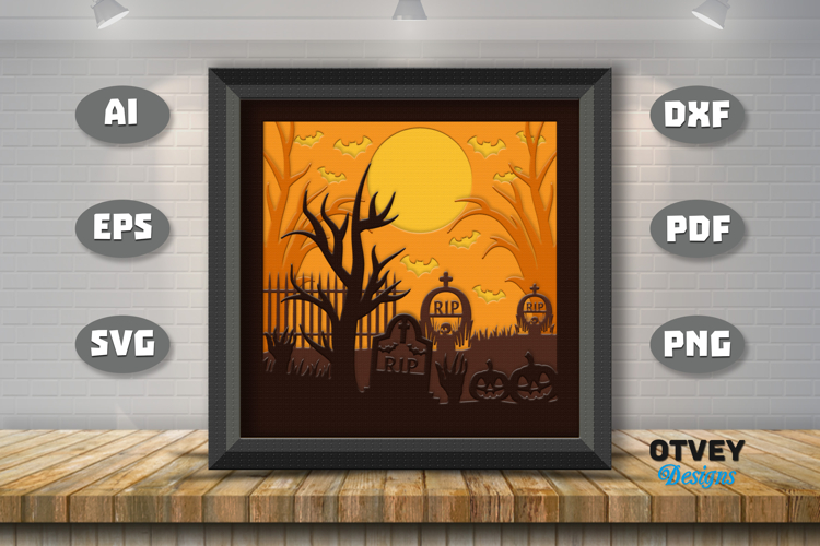 Halloween Scene 3D Shadow Box Layered Papercut SVG