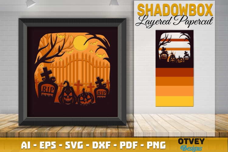 Halloween Scene 3D Shadow Box Layered Papercut SVG