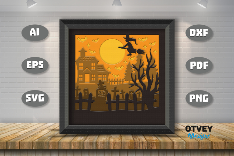 Halloween Scene 3D Shadow Box Layered Papercut SVG