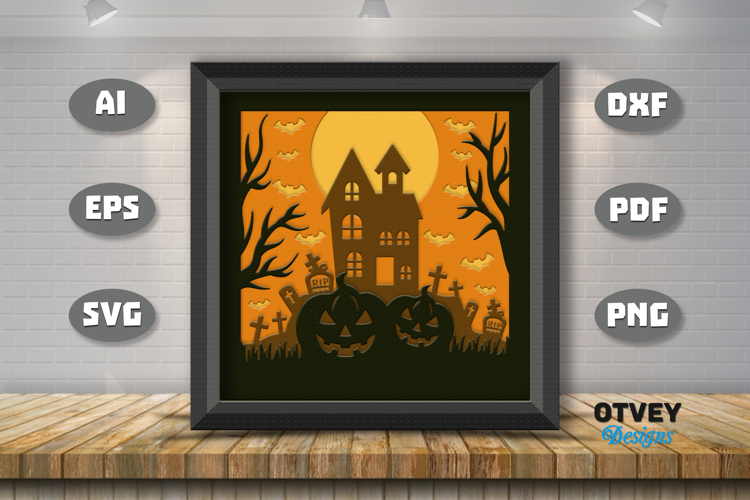 Halloween Scene 3D Shadow Box Layered Papercut SVG
