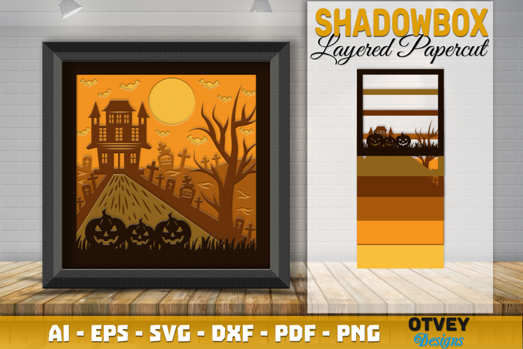 Halloween Scene 3D Shadow Box Layered Papercut SVG