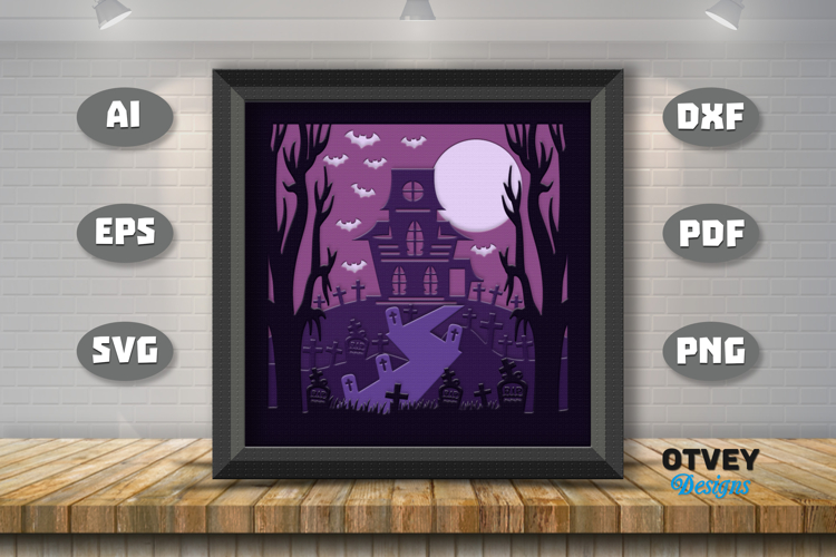 Halloween Scene 3D Shadow Box Layered Papercut SVG