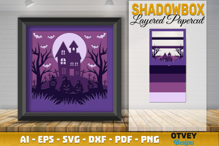 Halloween Scene 3D Shadow Box Layered Papercut SVG