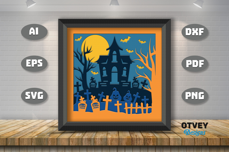 Halloween Scene 3D Shadow Box Layered Papercut SVG