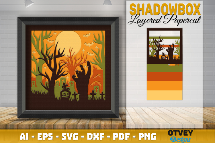 Halloween Scene 3D Shadow Box Layered Papercut SVG
