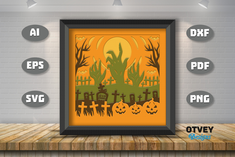 Halloween Scene 3D Shadow Box Layered Papercut SVG