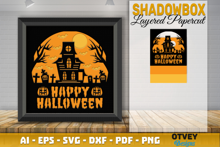 Halloween Scene 3D Shadow Box Layered Papercut SVG