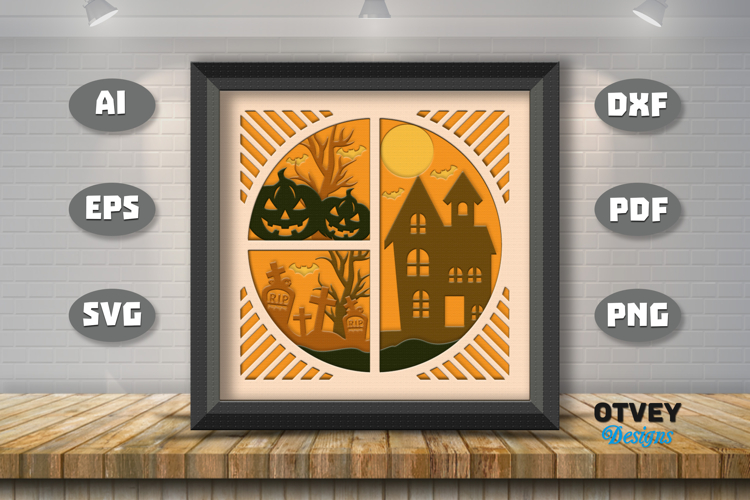Halloween Scene 3D Shadow Box Layered Papercut SVG